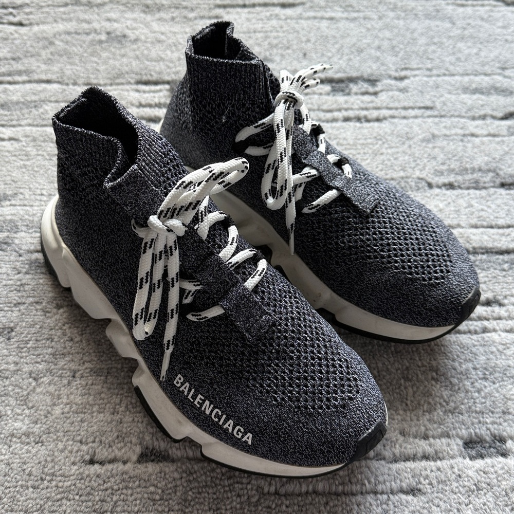 Balenciaga Charcoal Knit Sneakers with White Laces size 35